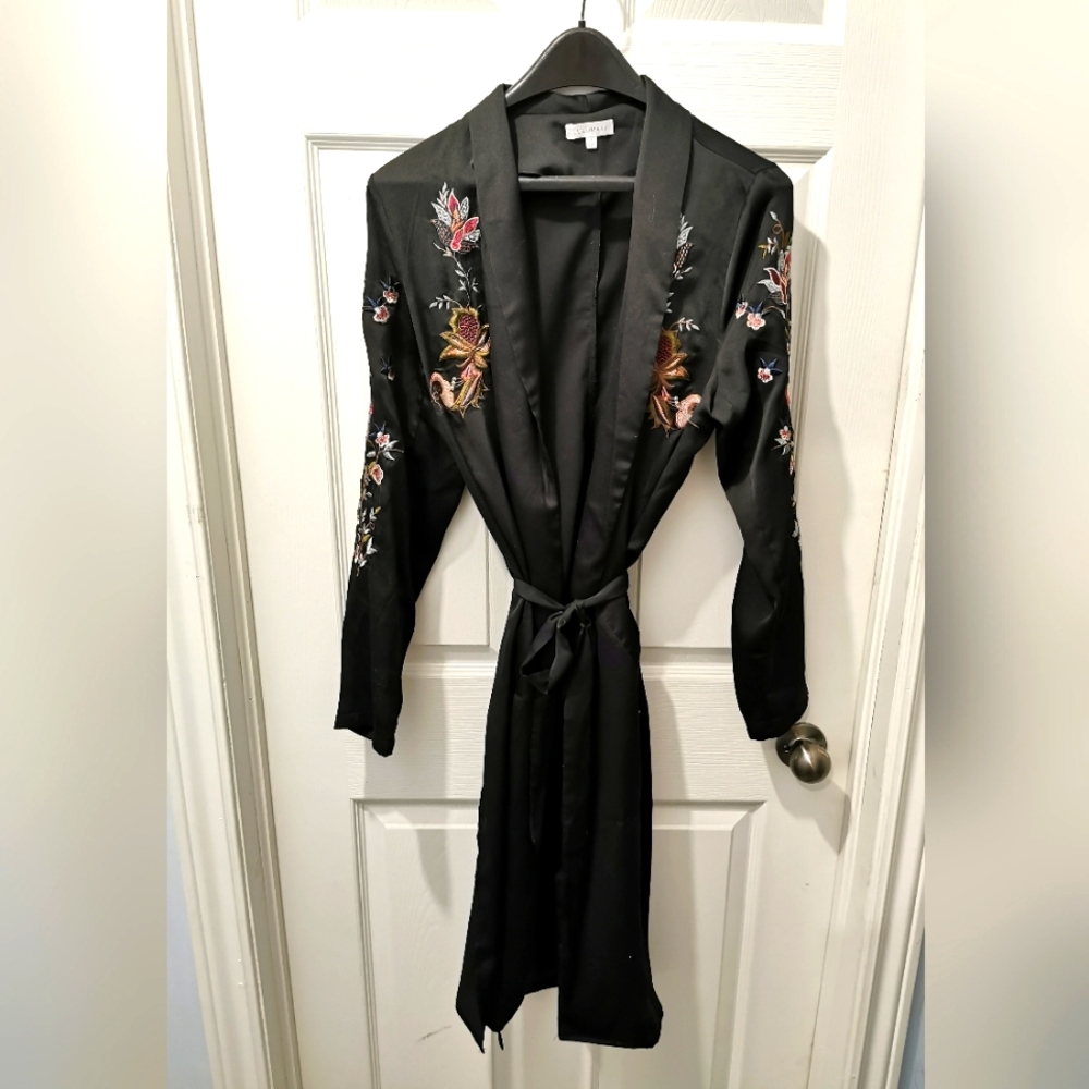 Lulumari Black Robe with Floral Details